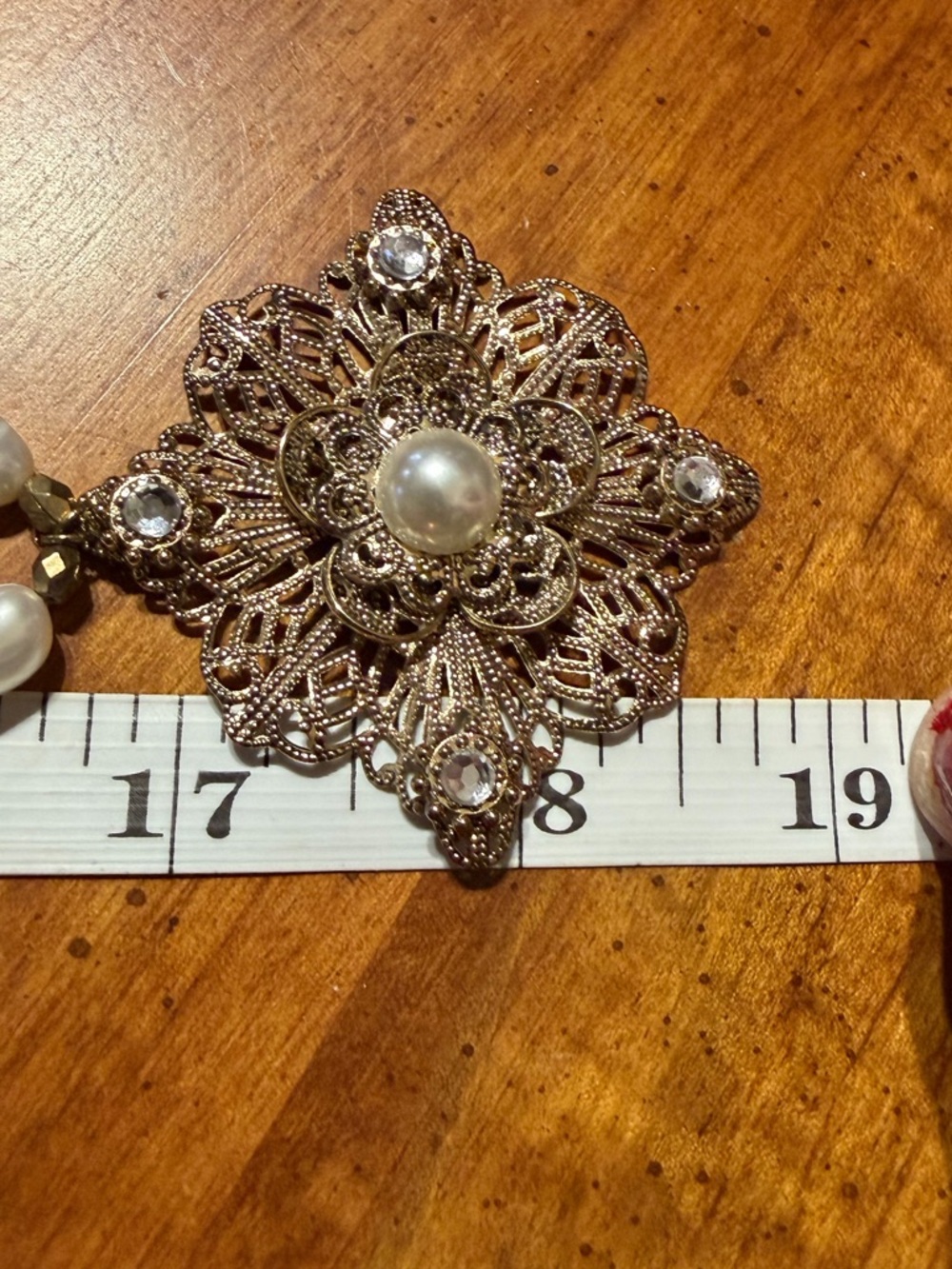 Vintage Genuine Baroque Pearl Necklace Gold Filigree & Pearl Pendant 36” Length - Picture 5 of 6